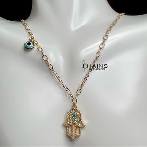 Hand eye Necklace 15.5" 14k gold plated no fade chain summer fashion boho style